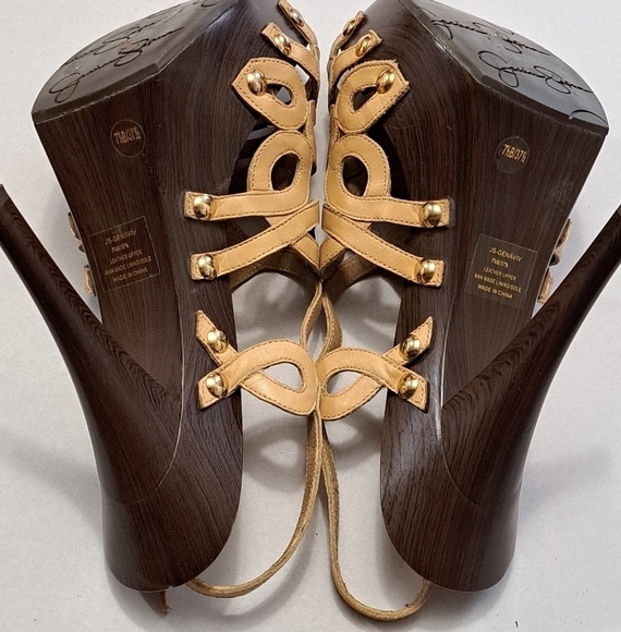 Jessica Simpson Nude Open Toe Leather Sandals Size 7 1/2 - Picture 8 of 12